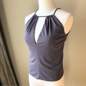 Vintage David Meister Gray Jersey knit sexy deep vneck top S